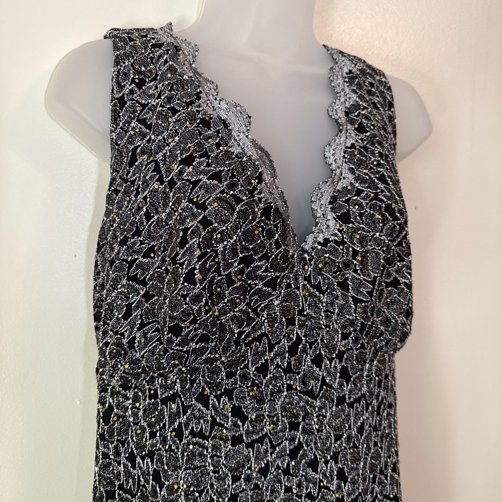 Vintage Candlelight Lace Maxi‎ Dress Black Sheer Sleeveless Womens Size L Formal